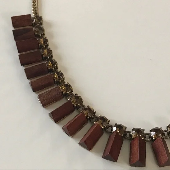 J.CREW MIXED PRISM NECKLACE BROWN GOLD Tone Wood Pyramid Faceted Crystals. - Picture 4 of 6